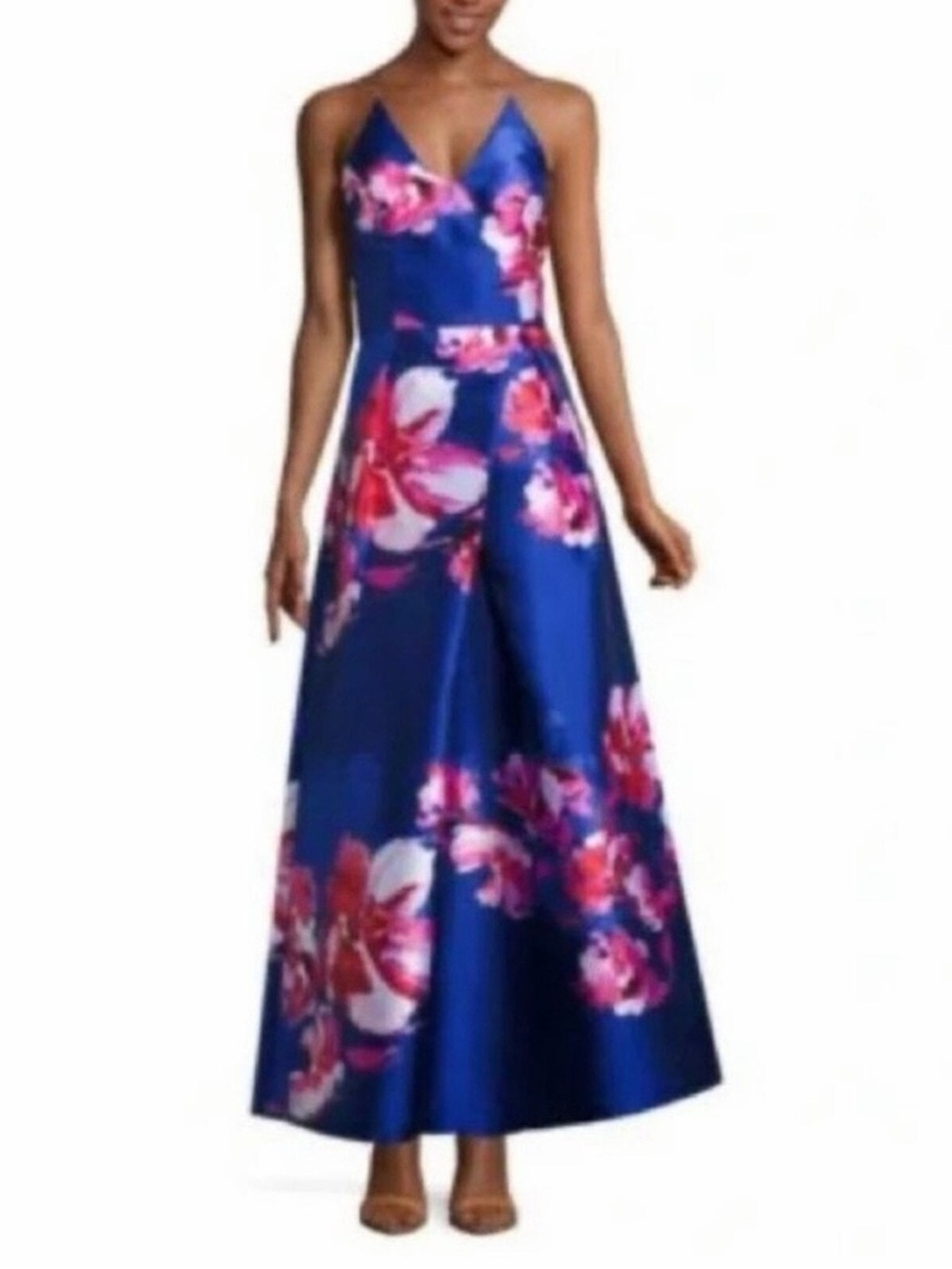 by & by Royal Blue Floral Maxi Dress with Pink Accents